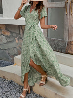 Printed Surplice Maxi Dress with Flutter Sleeves - Ladyez