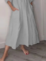 Full Size V-Neck Loose Fit Midi Dress with Pockets Plus Size