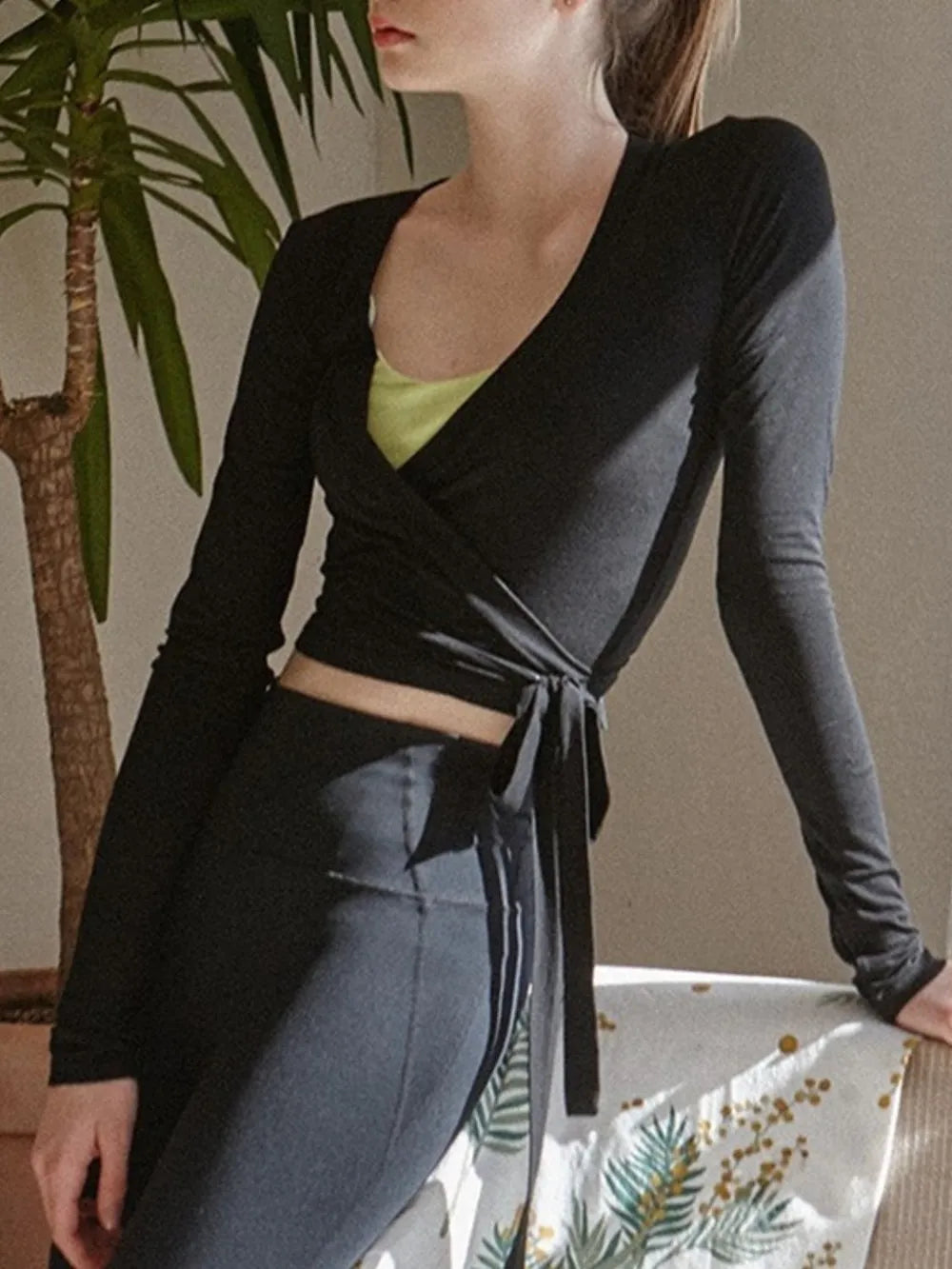 Tied Surplice Long Sleeve Top