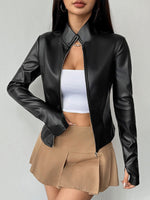 Zip Up Long Sleeve Leather Jacket