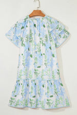 Floral Contrast Edge Layered Short Sleeve Mini Dress