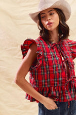 SO ME Christmas Holiday Plaid Ruffled Quilt Vest Top