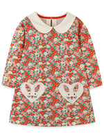 Children's Floral Print Long Sleeve Peter Pan Collar Dress