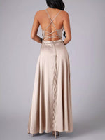 Lace Up Back Split Maxi Dress