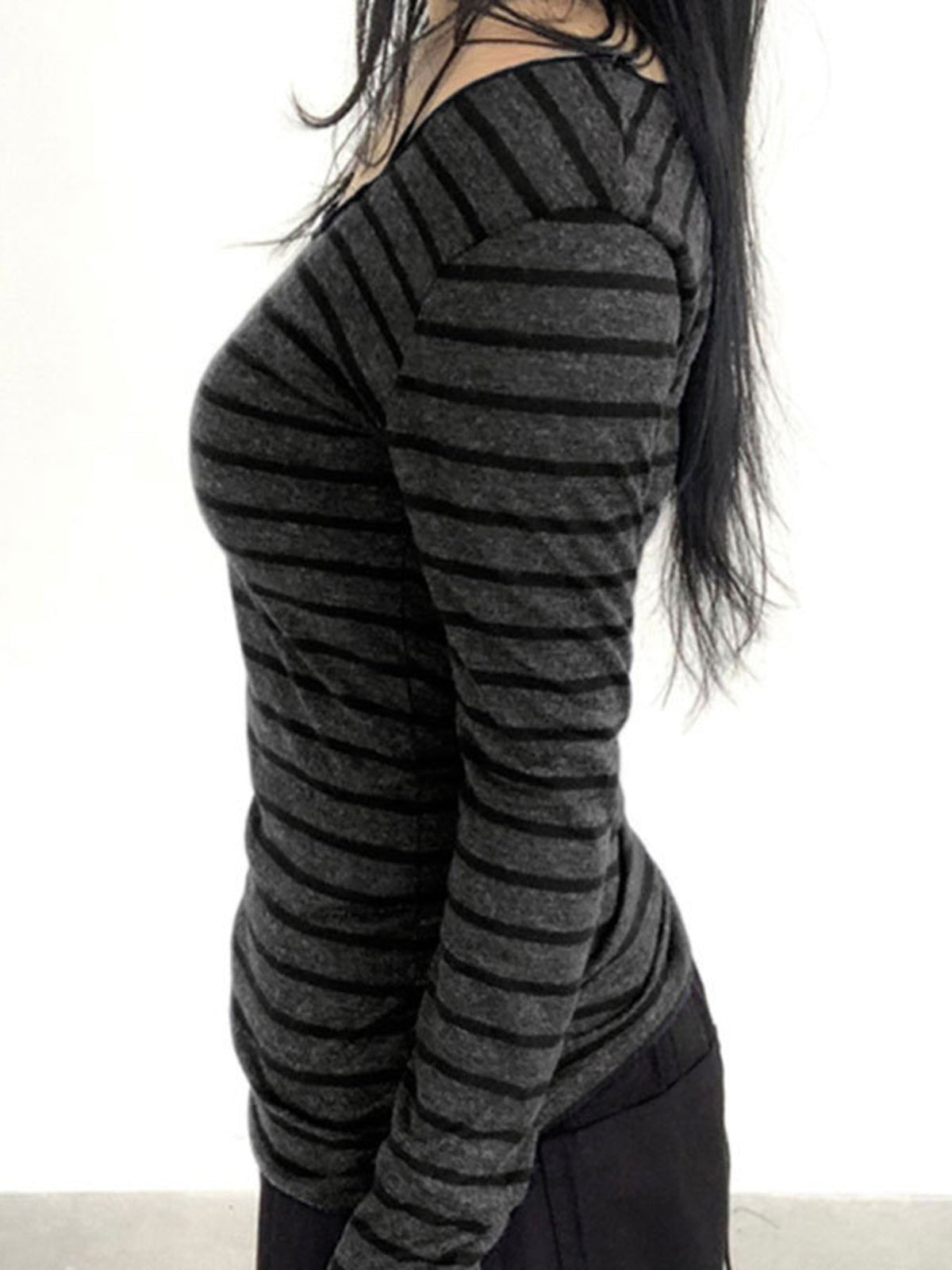 Striped Boat Neck Long Sleeve T-Shirt