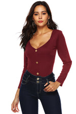 Button Detail Bodysuit - Ladyez