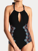 FAM-FAM Cutout Printed Halter Neck One-Piece Swimwear - Ladyez