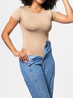 Full Size Round Neck Short Sleeve Bodysuit - Ladyez