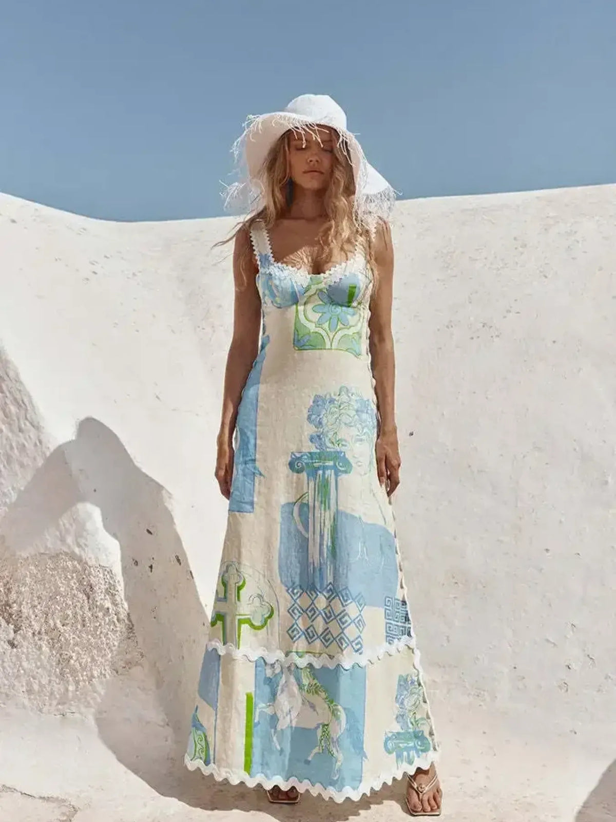 Tied Back Printed Maxi Dress - Ladyez