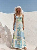 Tied Back Printed Maxi Dress - Ladyez