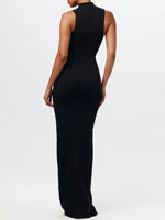 Sleeveless Mock Neck Knot Front Maxi Dress