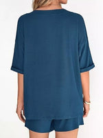 Solid Color V-Neck and Shorts Set