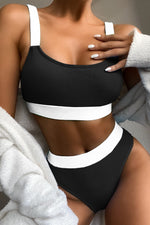 Color Block Scoop Neck Bikini Set - Ladyez