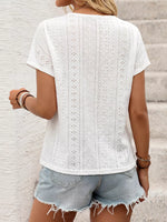 Eyelet V-Neck Short Sleeve Top