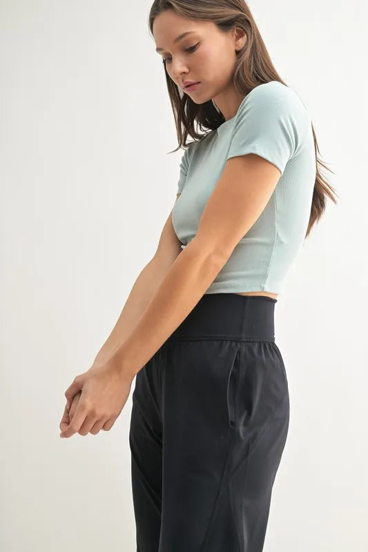 MONO B Essential Micro-ribbed Cropped Athleisure Tee - Ladyez
