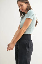 MONO B Essential Micro-ribbed Cropped Athleisure Tee - Ladyez