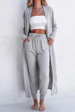 Open Front Long Sleeve Cardigan and Pants Lounge Set - Ladyez