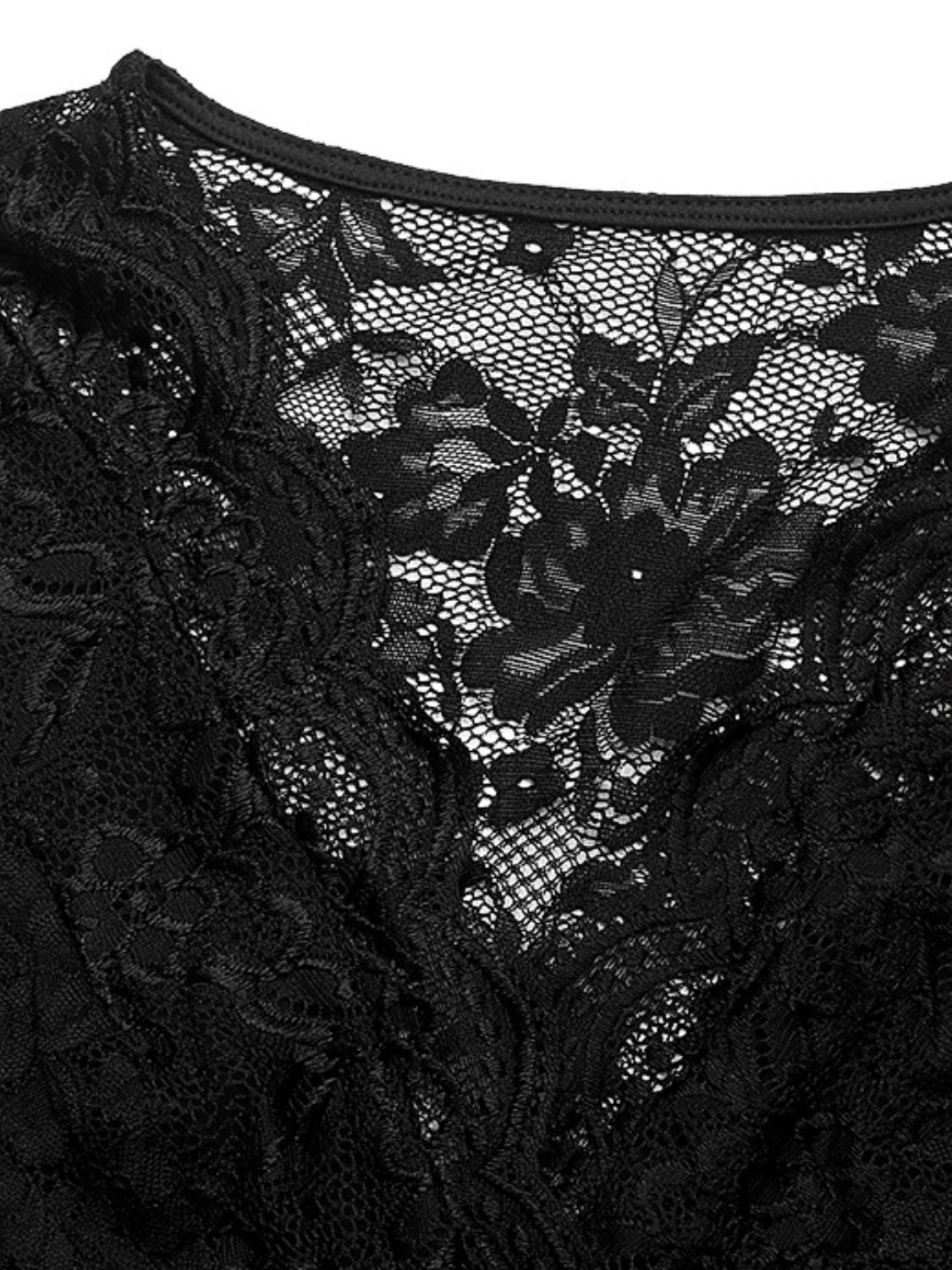 Perfee Lace V-Neck Cap Sleeve Bodysuit - Ladyez