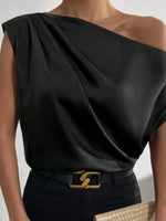 Asymmetrica One-Shoulder Draped Blouse - Ladyez