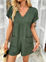 V-Neck Casual Short Sleeve Romper with Pockets