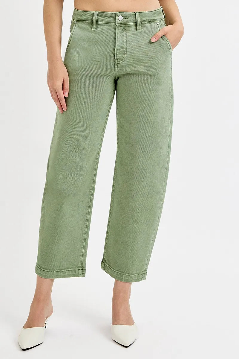 RISEN Full Size Tummy Control High Rise Crop Barrel Jeans Plus Size - Ladyez