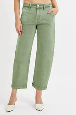 RISEN Full Size Tummy Control High Rise Crop Barrel Jeans Plus Size - Ladyez
