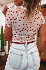 Sheer Heart Print Fitted Top