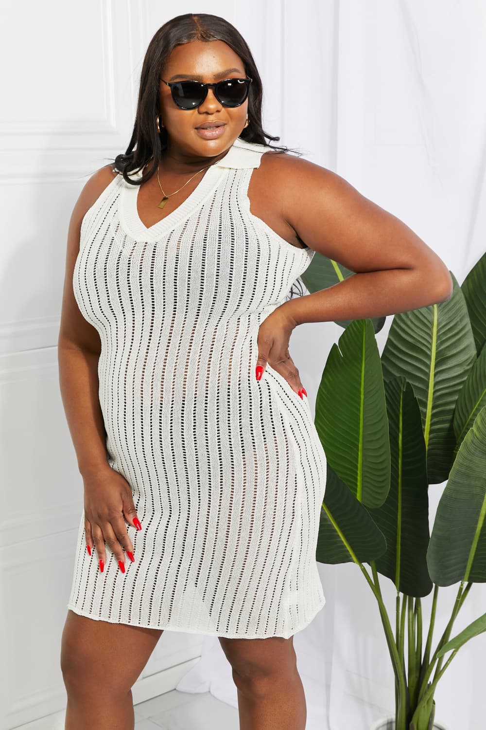 Openwork Johnny Collar Cover Up Dress - Ladyez