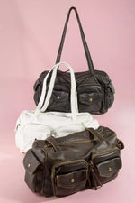 Fame Multi Pocket Textured Leather Shoulder Bag