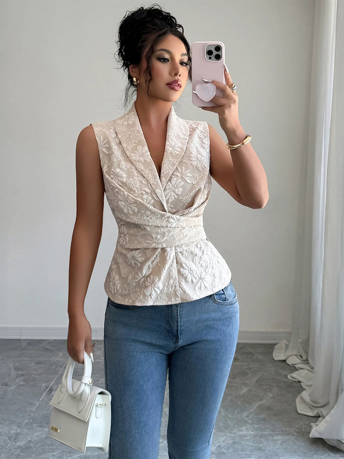Flower Ruched Sleeveless Tank - Ladyez