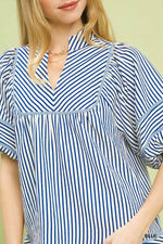Umgee Striped Puff Sleeve Babydoll Top