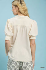 Umgee Seersucker Puff Sleeve Blouse