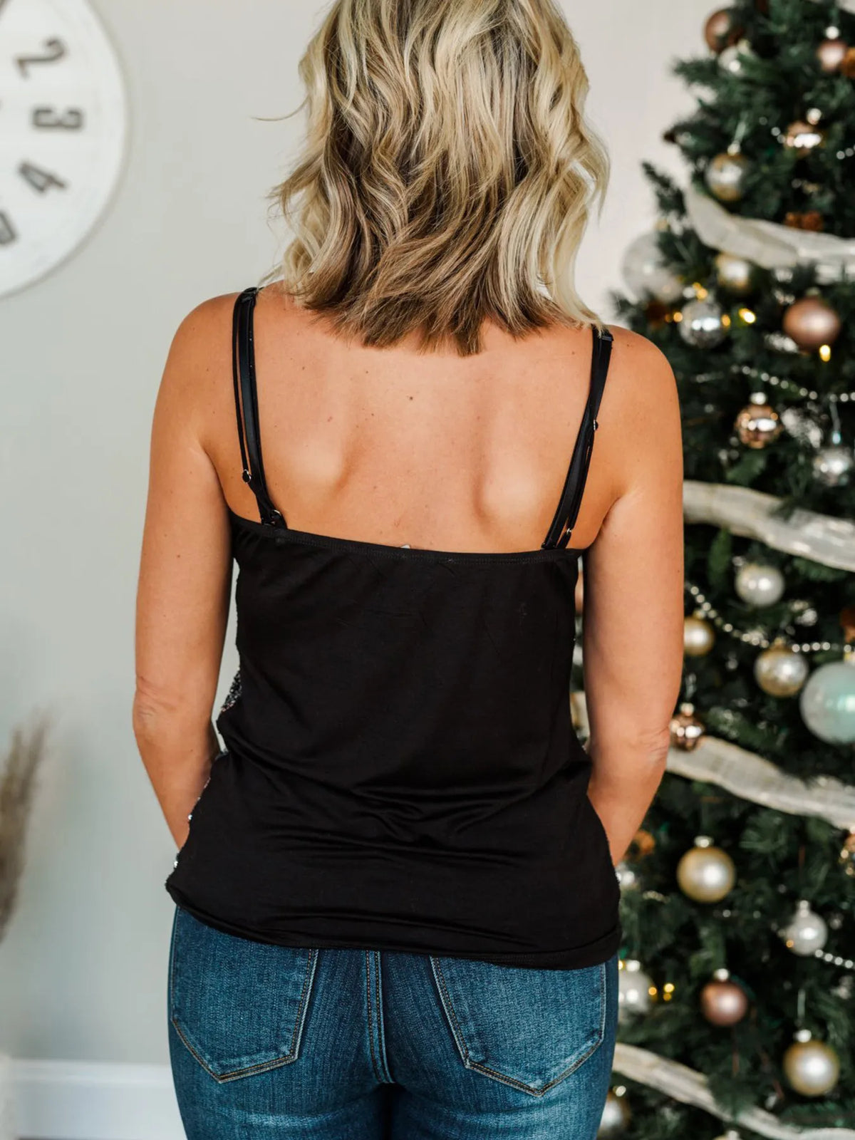Sequined V-Neck Cami Top - Ladyez