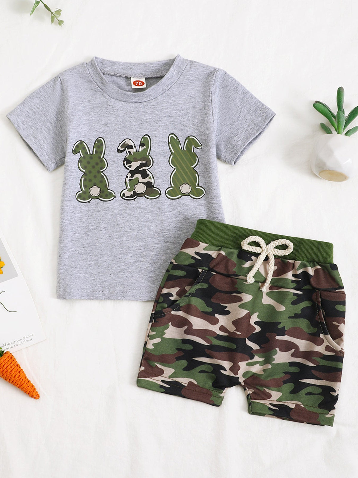 Children's Easter Bunny Camo Print T-Shirt & Shorts Set