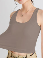 Crisscross Scoop Neck Wide Strap Cropped Tank with Chest Pads