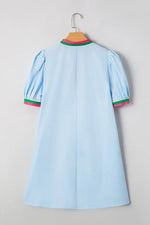 Notched Puff Sleeve Swing Dress
