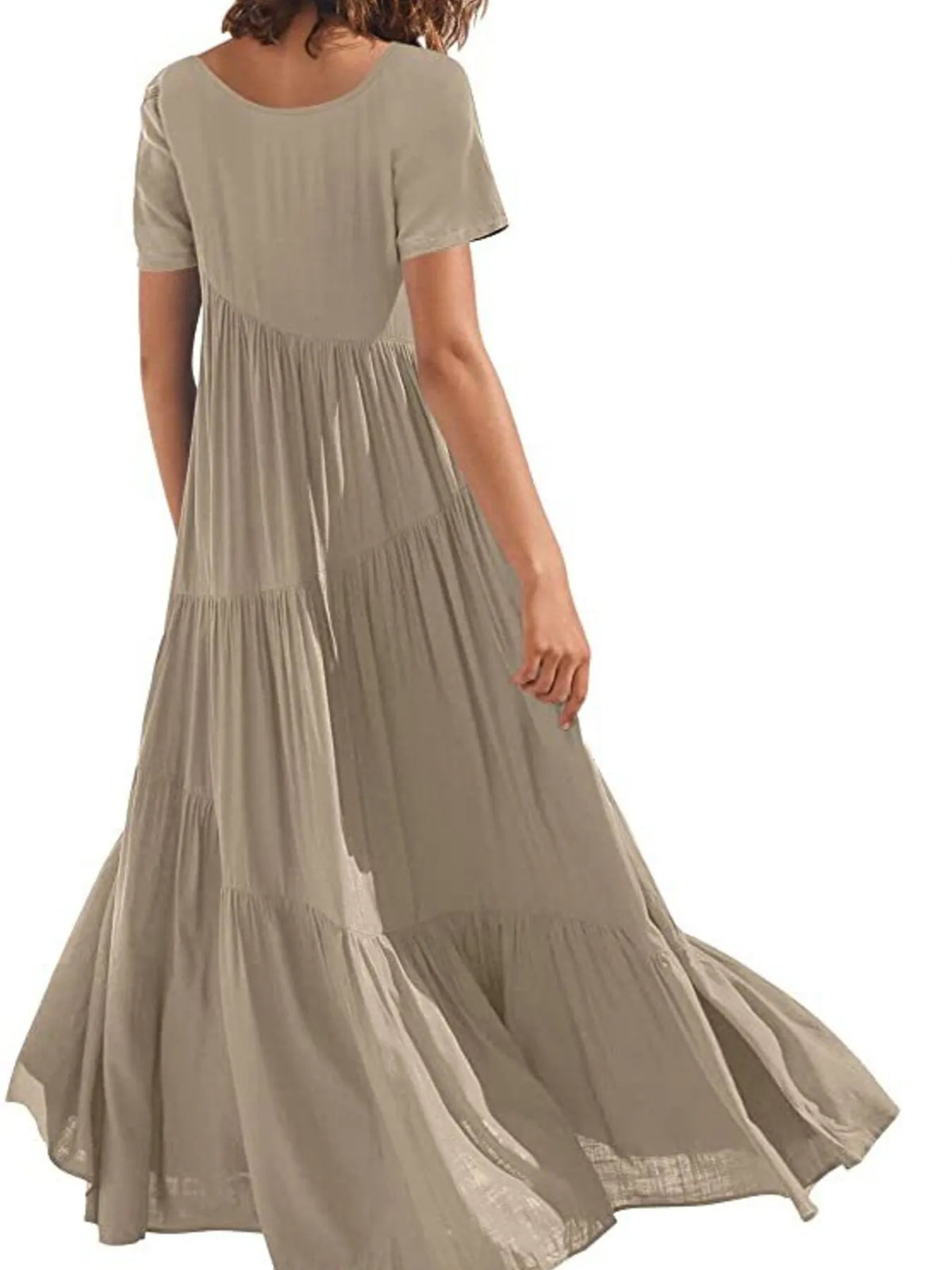 Round Neck Tiered Ruffle Maxi Dress - Ladyez