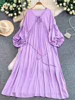 Balloon Sleeve Tie-Waist Dress
