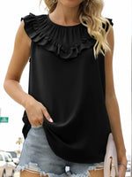Ruffle Trim Round Neck Blouse
