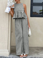 Gingham Sleeveless Top and Wide-Leg Pants Set