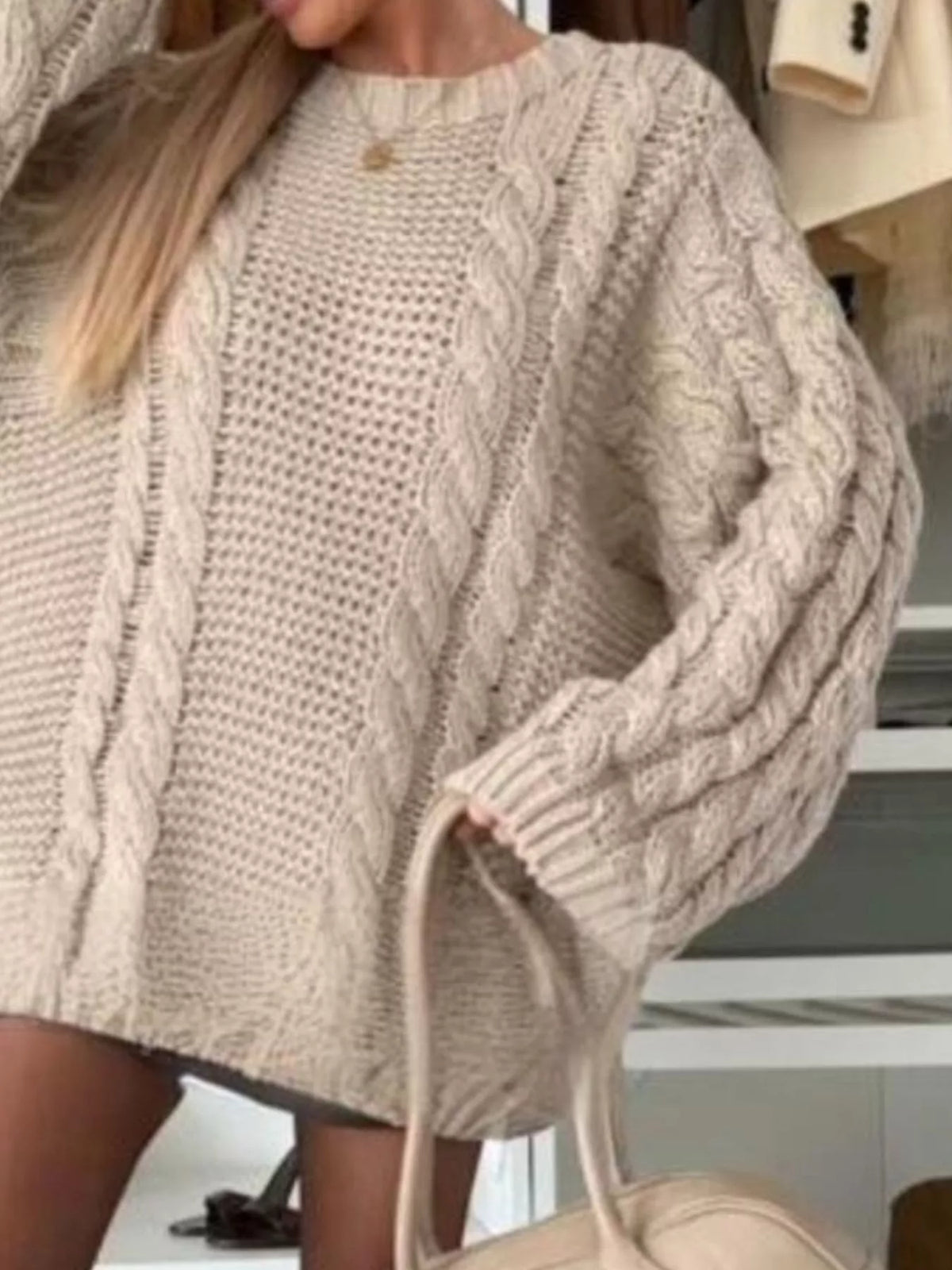 Cable Knit Round Neck Oversized Sweater