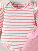 Children's Ruffled Trim Bodysuit and Dress Set with Headband