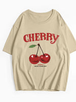 Plus Size Cherry Graphic Round Neck Short Sleeve T-Shirt