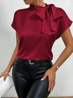 Satin Bow Tie Neck Blouse - Ladyez
