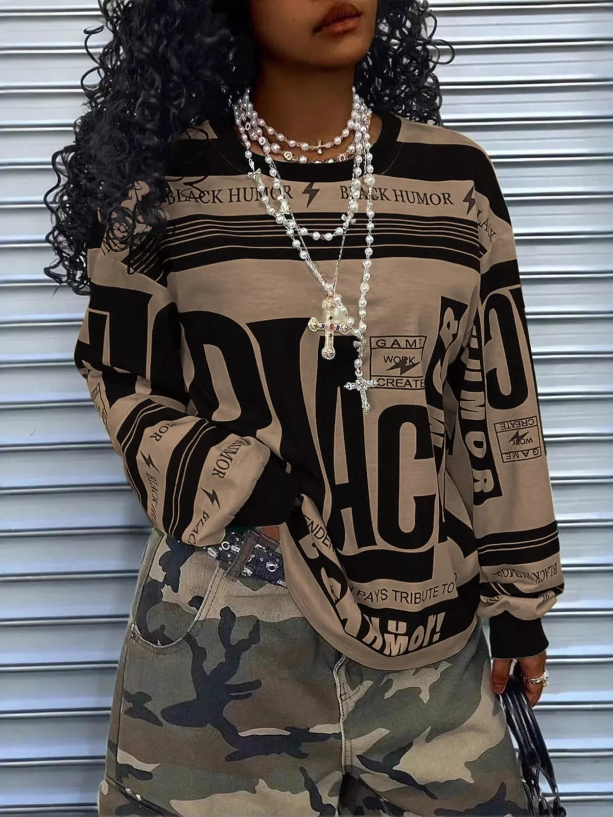 Printed Drop Shoulder Long Sleeve T-Shirt