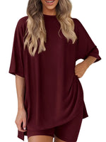 Full Size Oversized Round Neck Top and Shorts Set Plus Size
