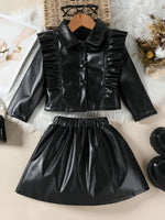 Children's Ruffled Faux Leather Top and Skirt Set