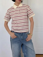 Striped Polo T-Shirt with Contrast Collar - Ladyez