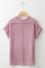Casual Ribbed Short Sleeve Round Neck T-Shirt