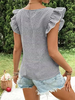 Ruffle Sleeve Gingham Square Neck Top - Ladyez
